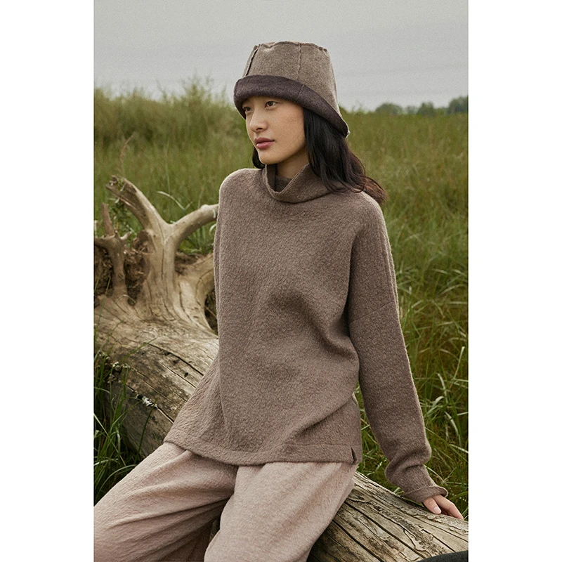 Say Ya【幻】波纹空气层精纺100支羊绒一体中高领套头上衣 宽松