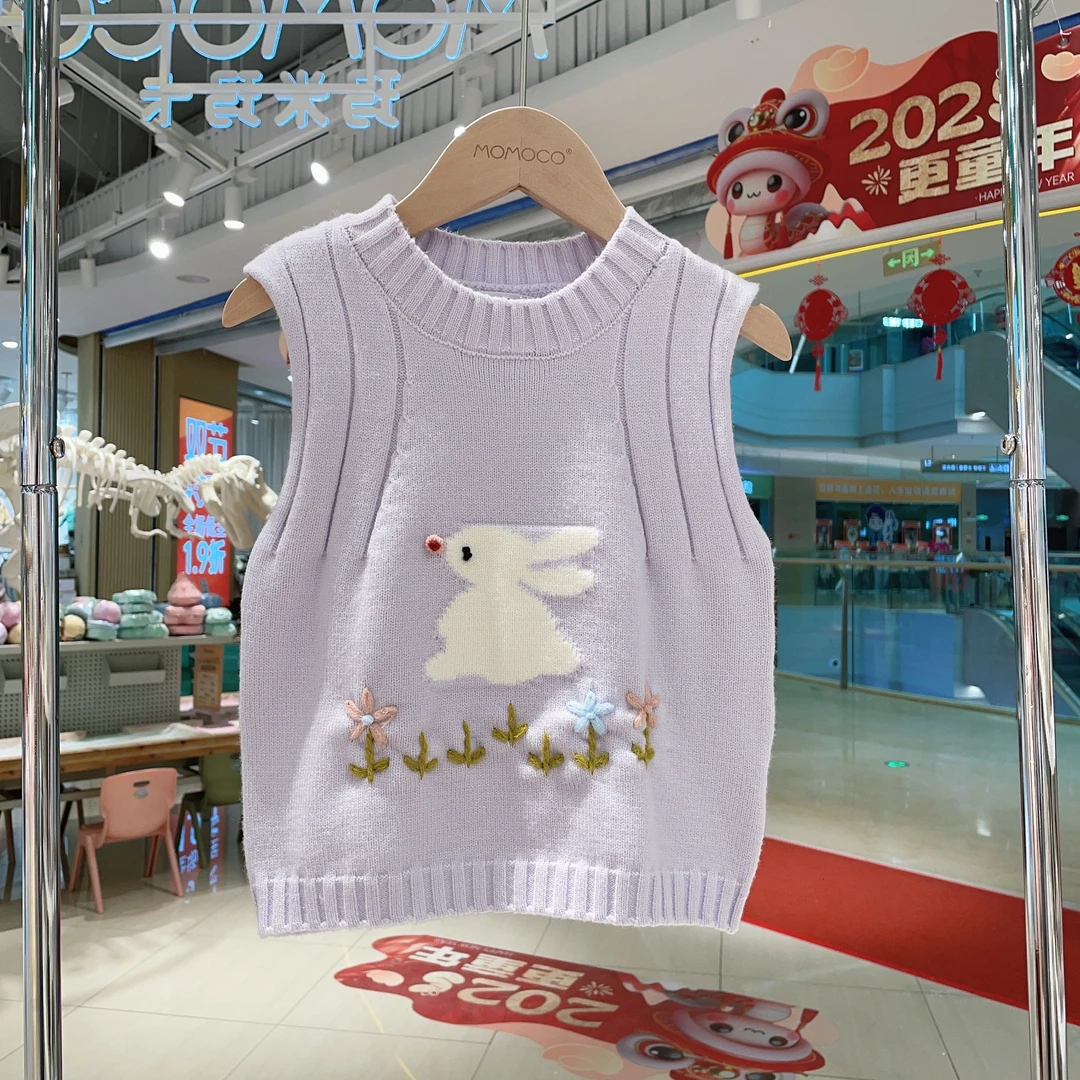 MOMOCO女童2025春季新款甜美兔子针织马甲77580110002