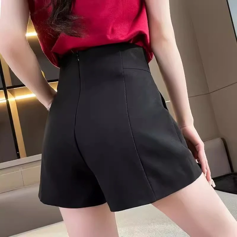 短裤女夏高腰2025新款春夏西装宽松外穿休闲阔腿黑色百搭a字裤