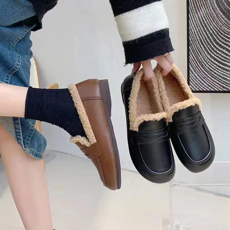 泰迪毛软底一脚蹬豆豆鞋605