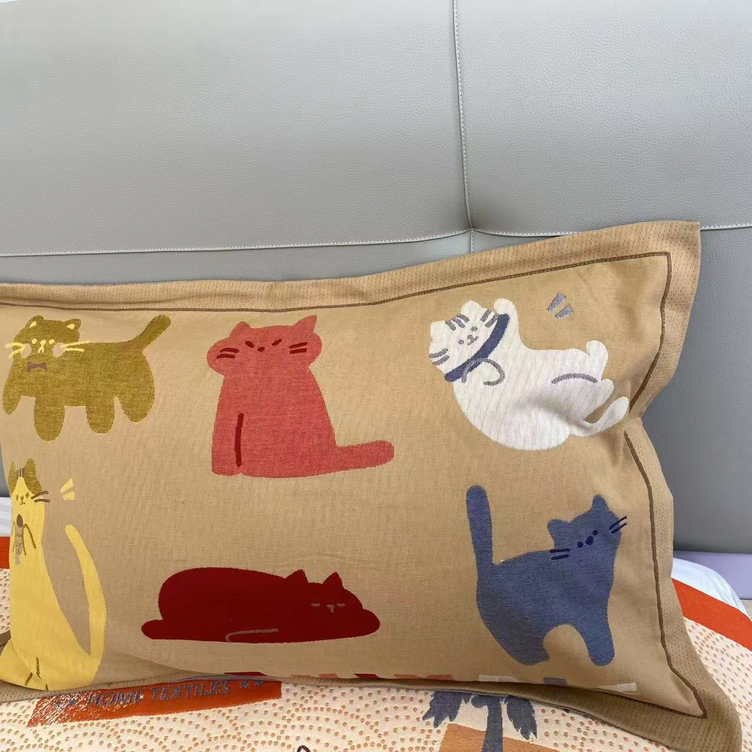 六只猫纯棉卡通轻奢枕套