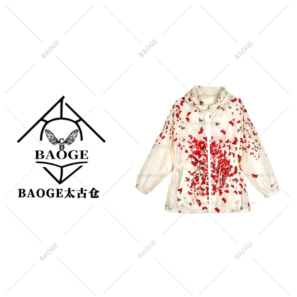 【BAOGE太古仓】蝴蝶花园定制印花连帽宽松轻薄透气夏季防晒衣