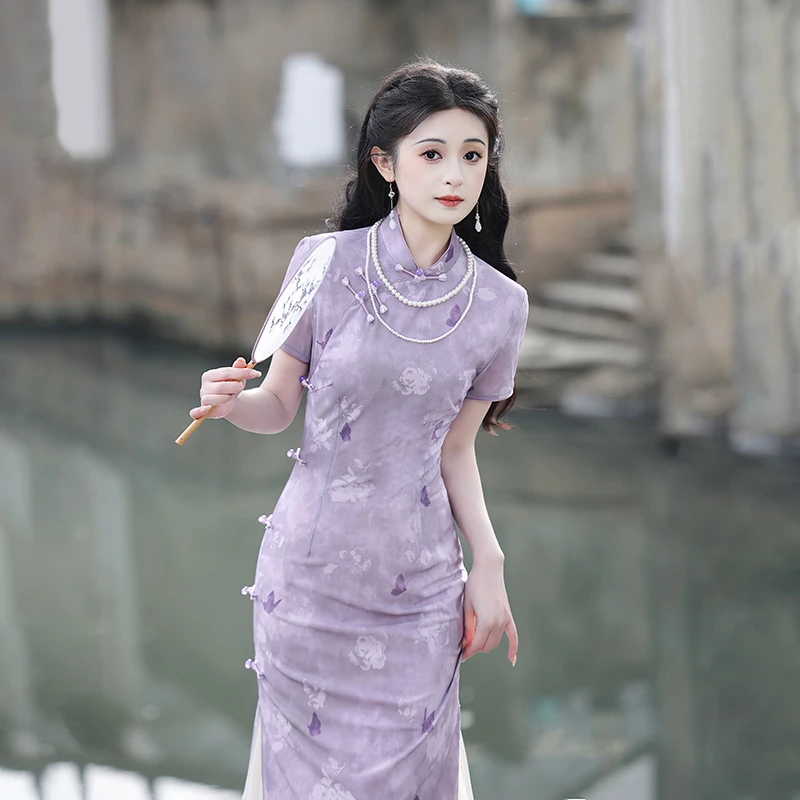 新中式国风高考送考长款改良旗袍2025新款女复古修身短袖