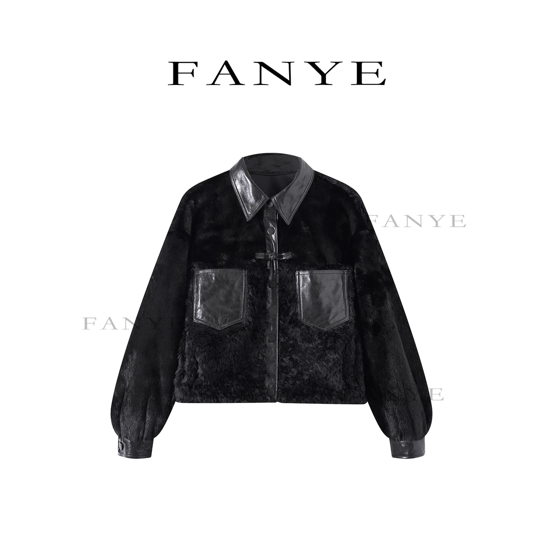 FANYE 2025冬季新款重磅高品极简水貂拼接皮毛一体夹克外套951331