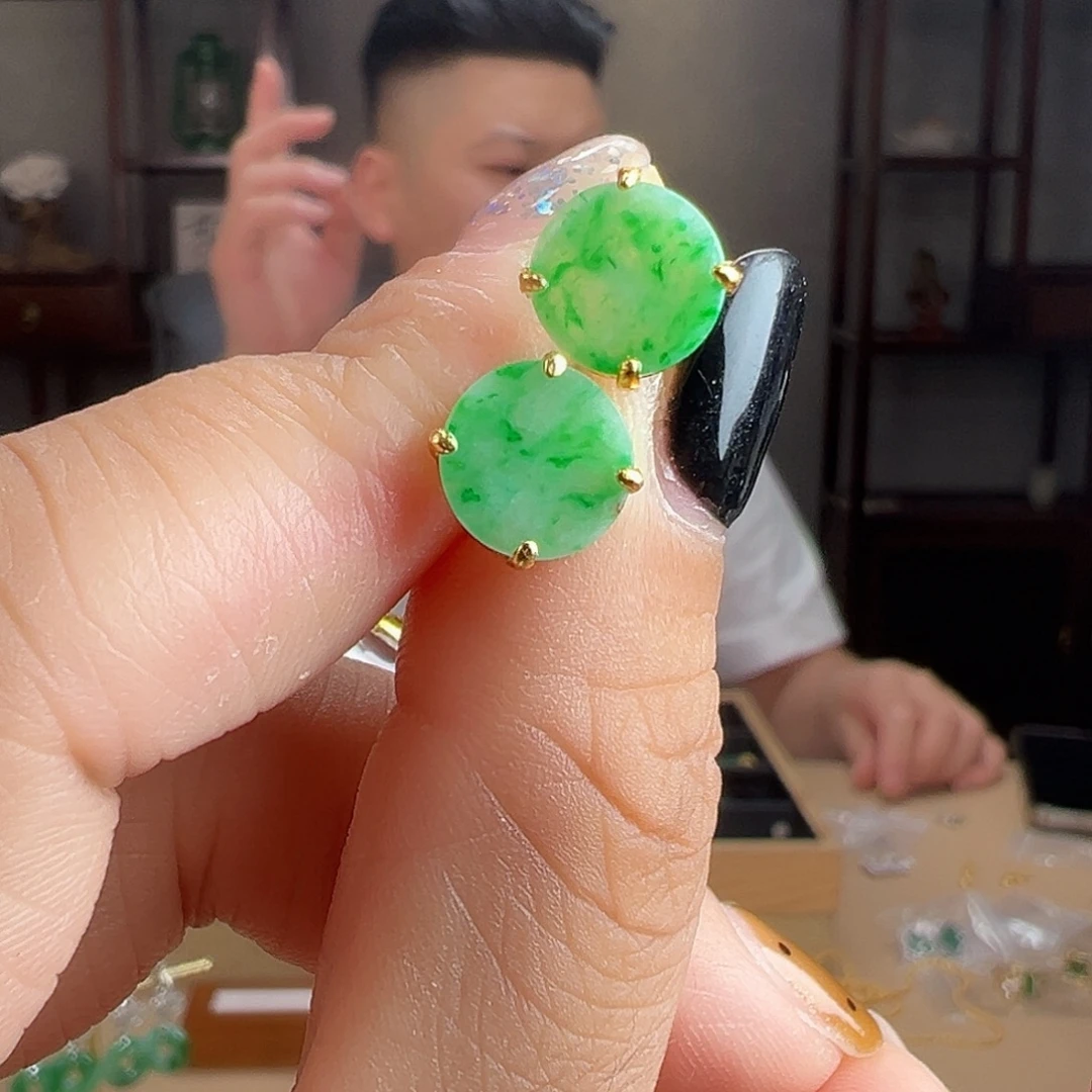 翡翠银S925镶嵌耳饰耳环77