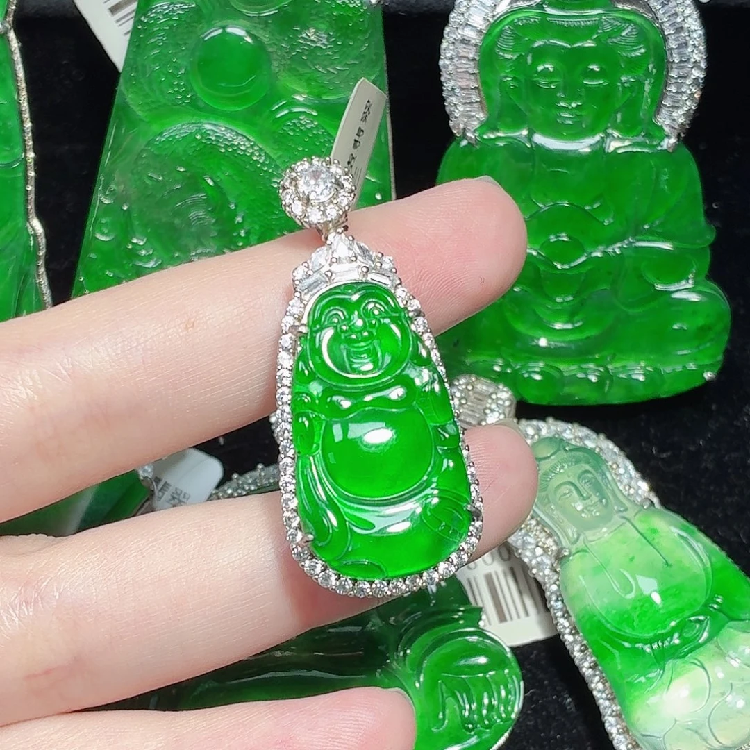 翡翠银S925镶嵌颈饰天然A货翡翠