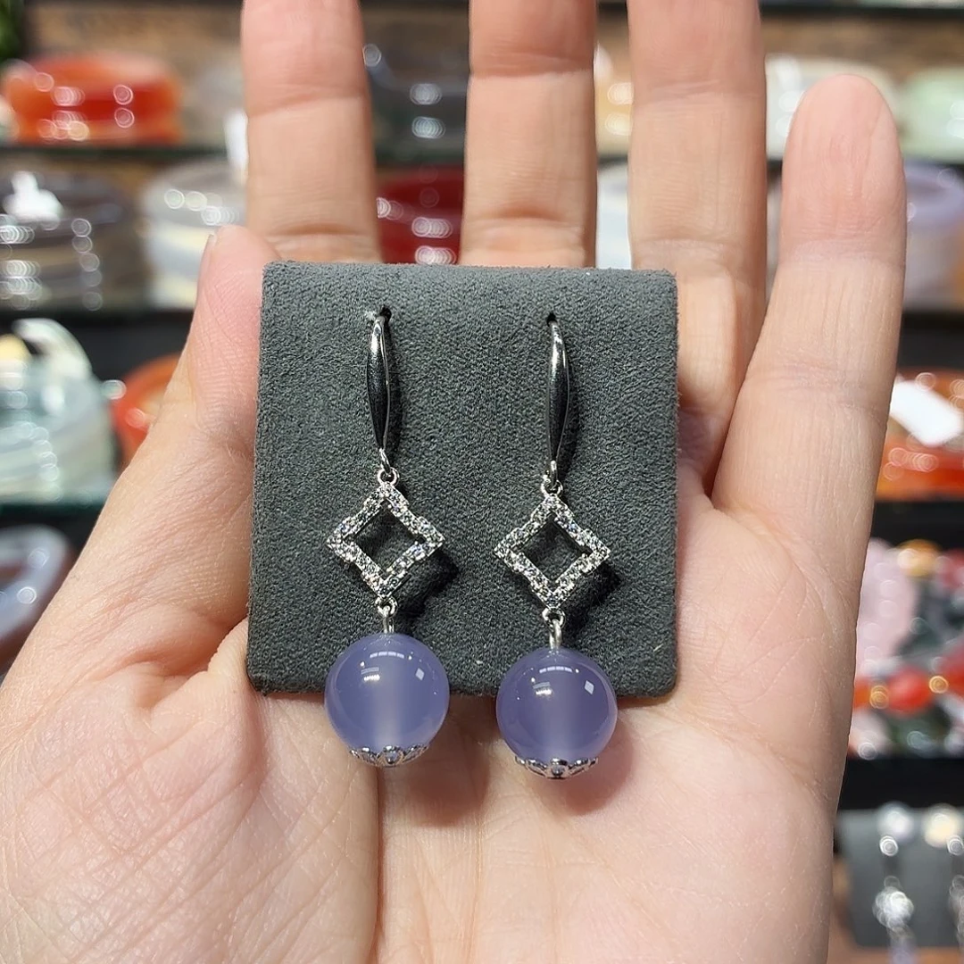 安***安玛瑙/玉髓银S925镶嵌耳钉