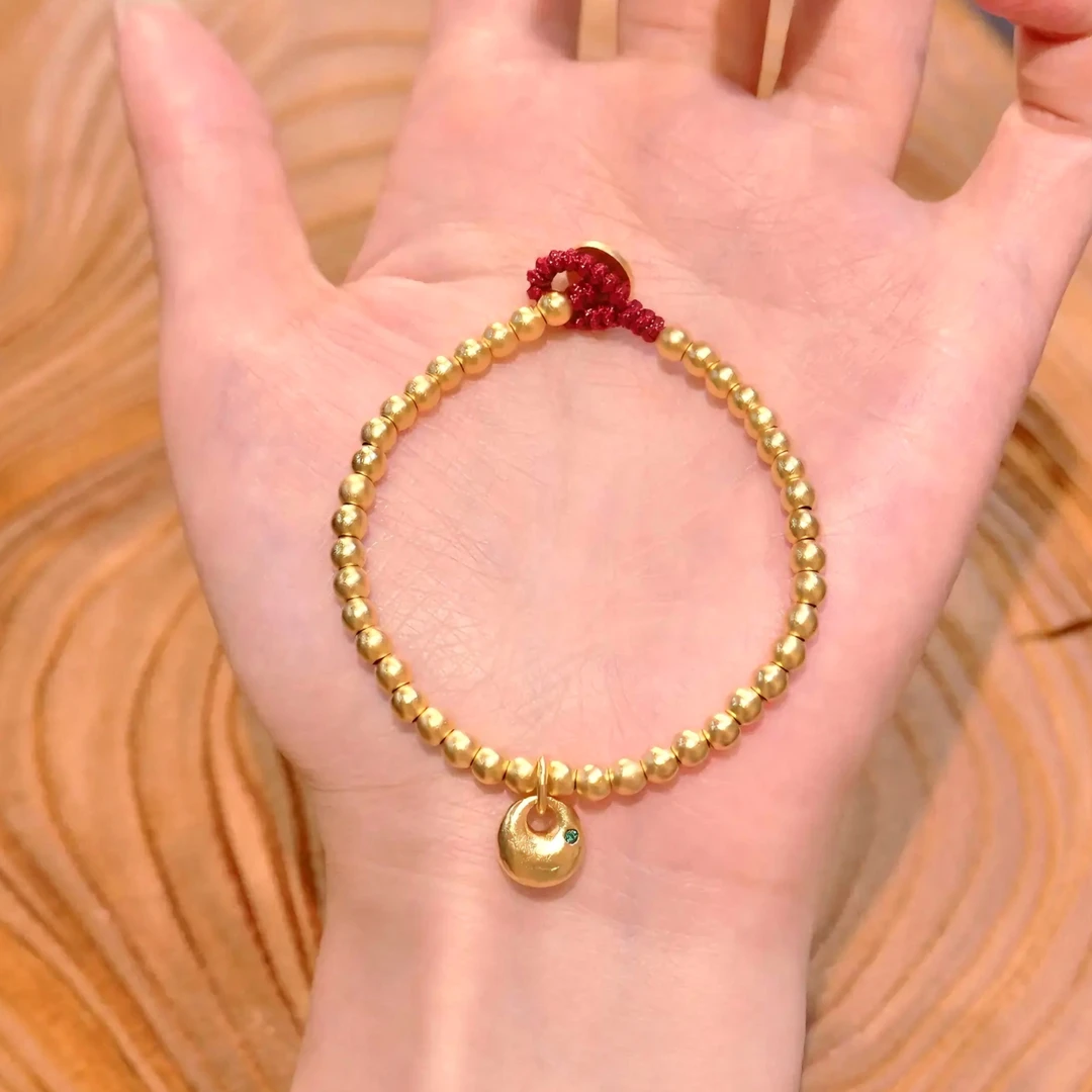 铜合金手链 磨砂圆珠胖福红绳手链