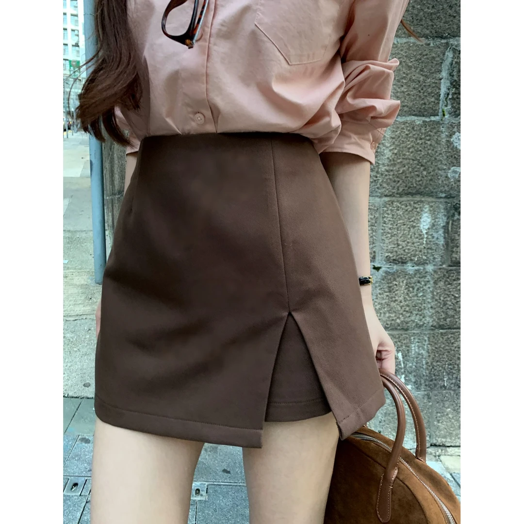 SZA【棕林枯叶】秋季新款韩版简约精致感高腰防走光显瘦裤裙A-2229