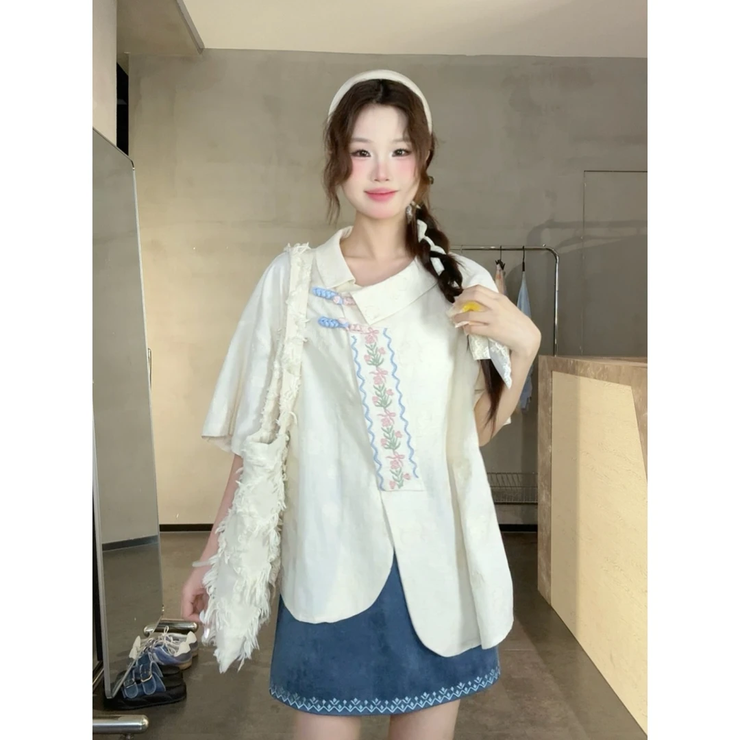 VGVL衬衫【胭脂】刺绣设计感盘扣衬衫20651