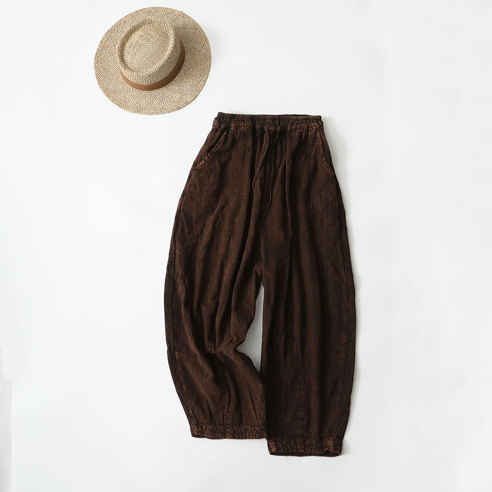 【七喜棉麻】双层提花老爹裤