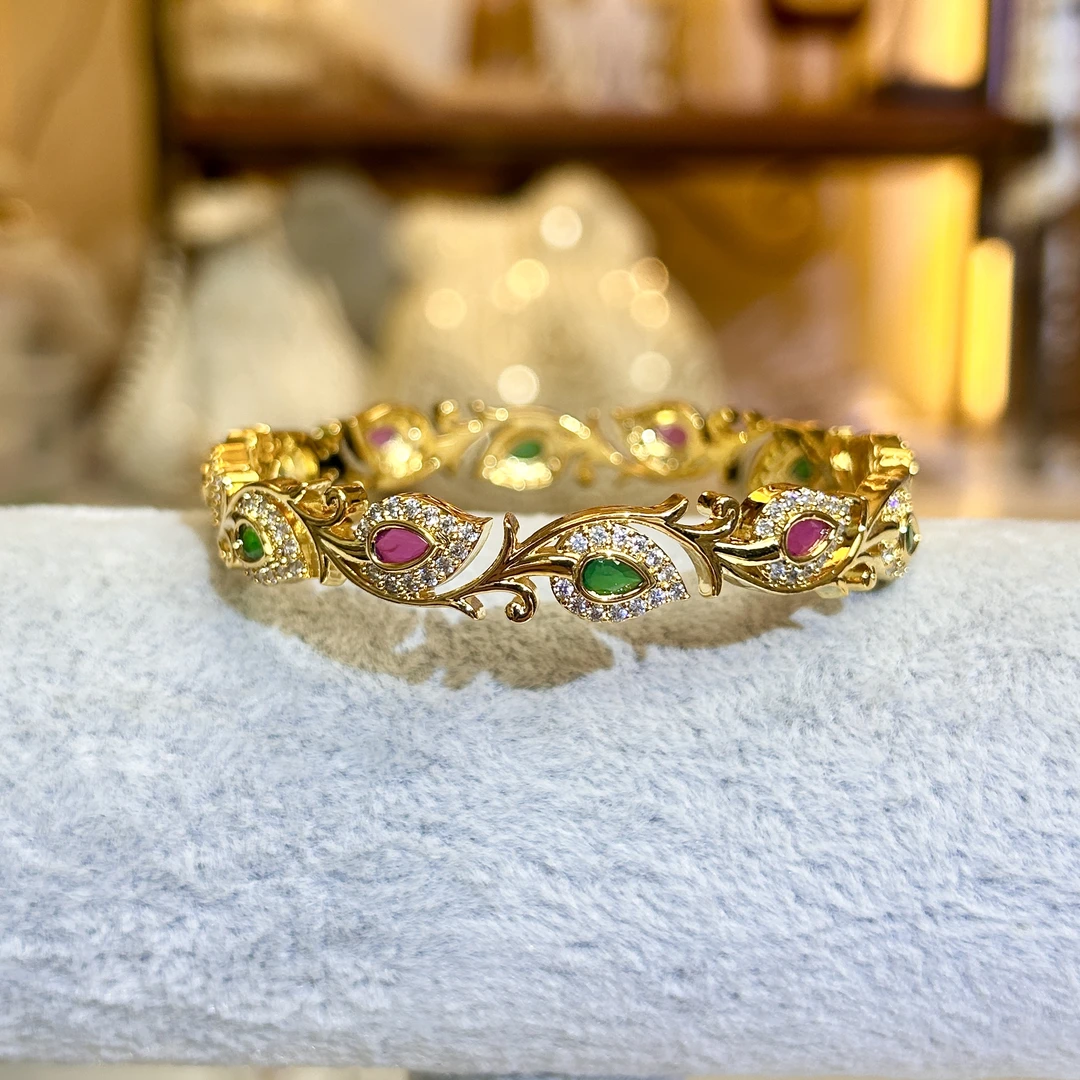 铜合金玻璃手镯 【02728】印度不可开口手镯气质轻奢印巴百搭金色