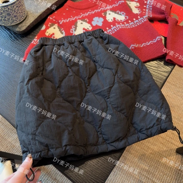 MZ.儿童冬季时髦女童菱格夹棉花苞半身棉裙Q758