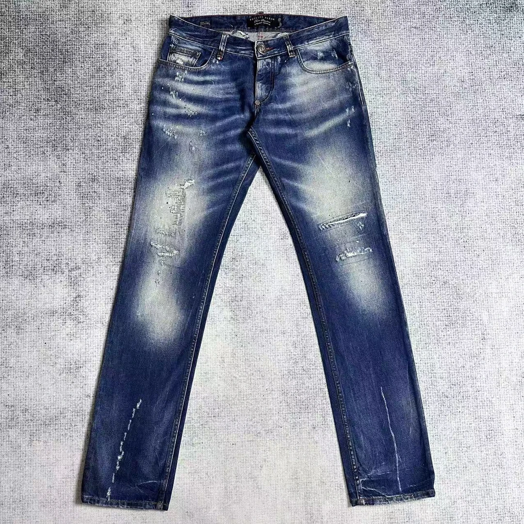 Philipp Plein破洞渐变牛仔裤/31码/86腰围/99新