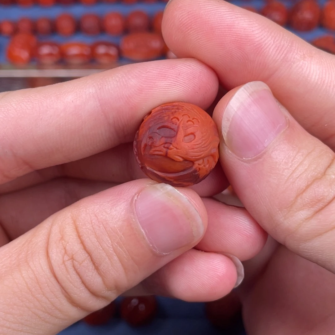 南红玛瑙未镶嵌其他16.6mm瓦西牛血红双色火焰单珠