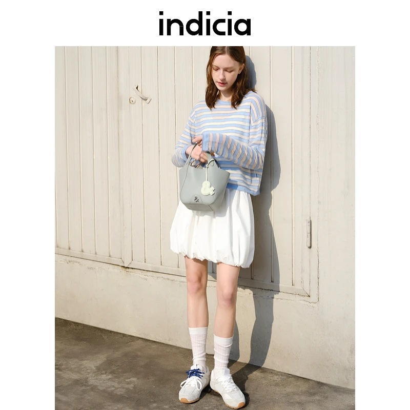 indicia标记25夏新款白色花苞短裙半身裙高腰miu系少女L2B5QZ050