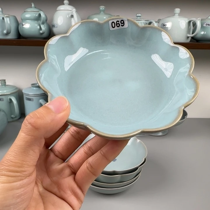摆件陶汝瓷莲花洗支钉烧天青釉微瑕孤品特价