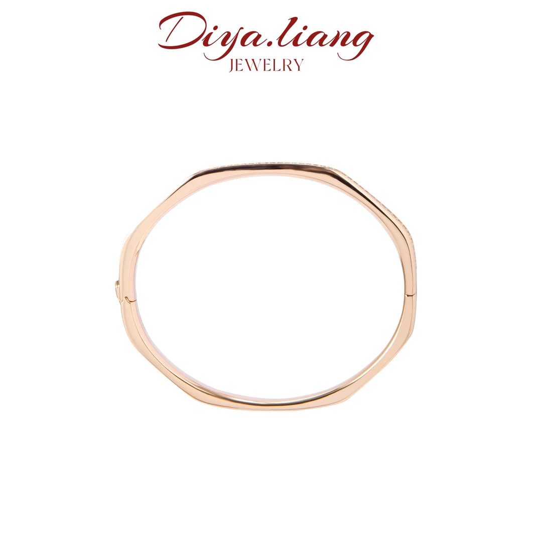 925银手镯 梁雅帝新品【几何六边形战士】香槟金色重工气质纯银手镯