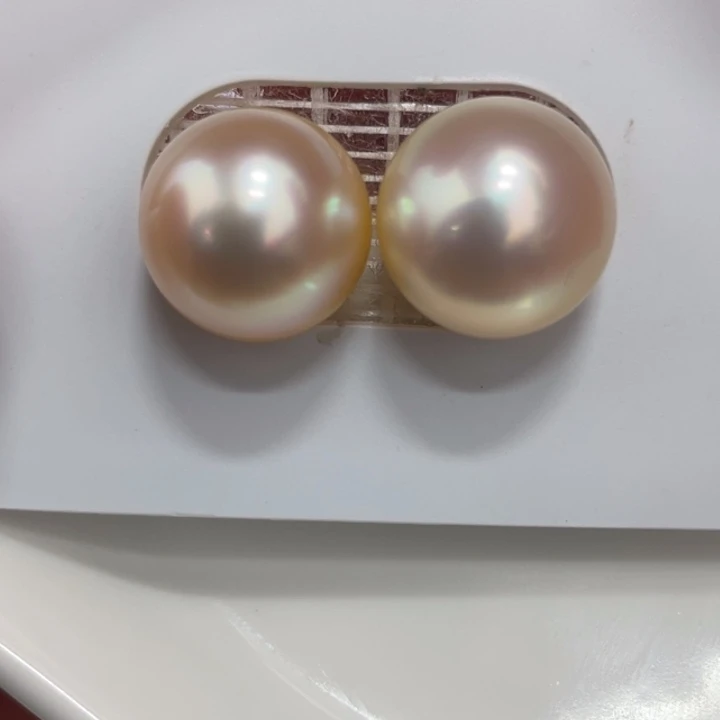 海水珍珠裸珠12-13mm干木枯粉金对珠