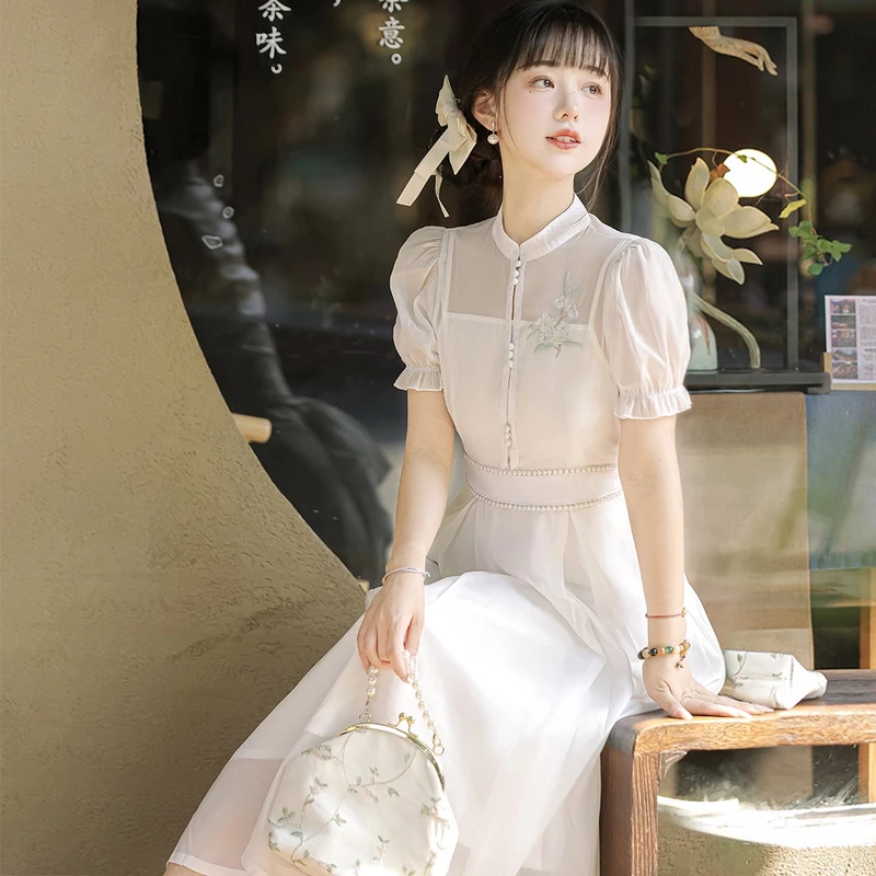 观南桥【梨月白】原创设计汉服女新款新中式女国风连衣裙日常6811