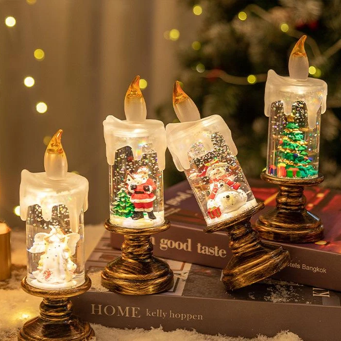 圣诞节装饰品摆件发光蜡烛小夜灯氛围感场景布置拍照道具礼物jf
