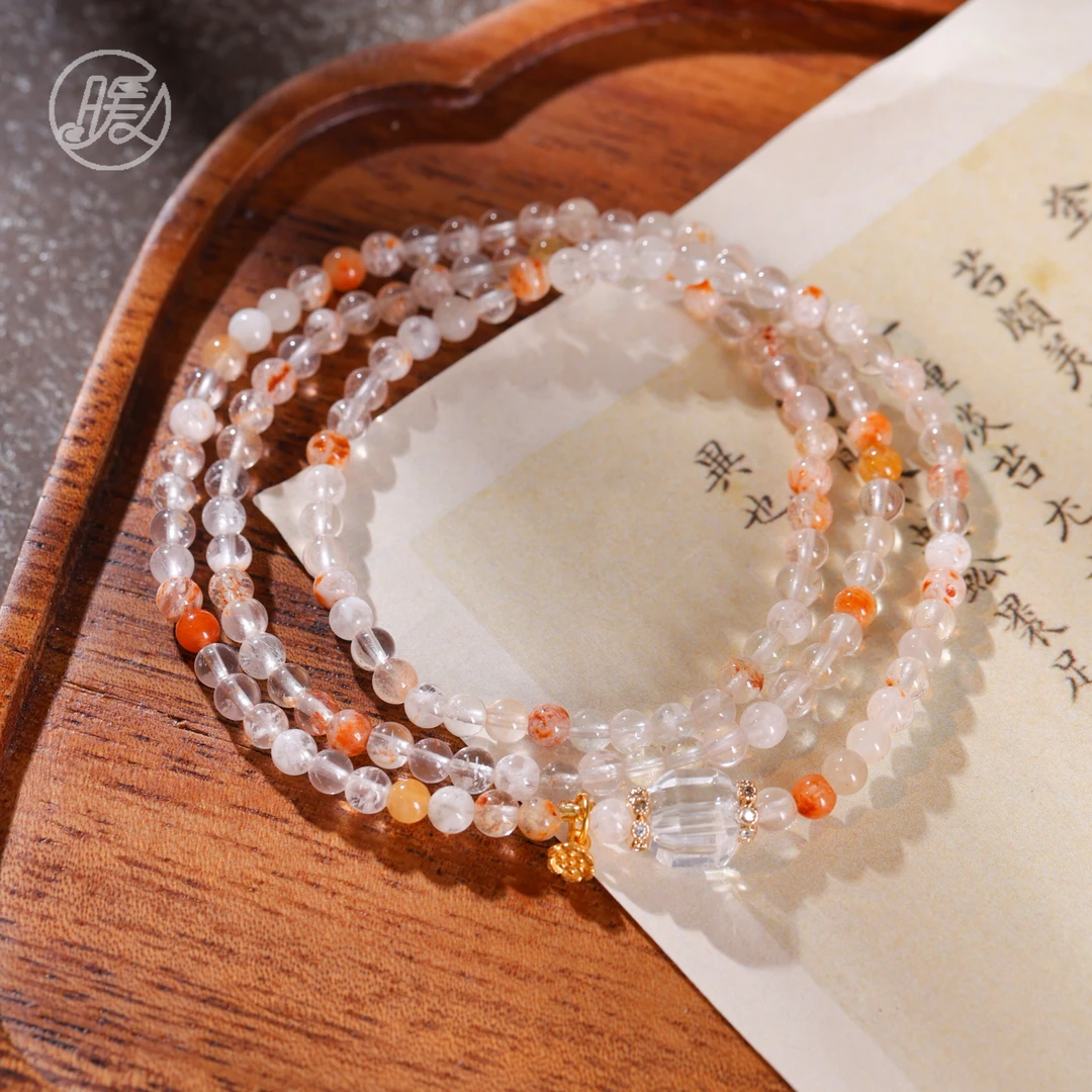 三圈幽灵水晶手串4mm搭配莲蓬吊坠手链F4993多样性发一