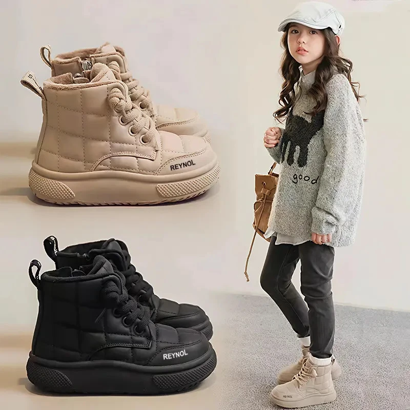 小黄鸭女童雪地靴儿童雪地棉男童冬鞋防水防滑6-12岁潮款加绒加厚