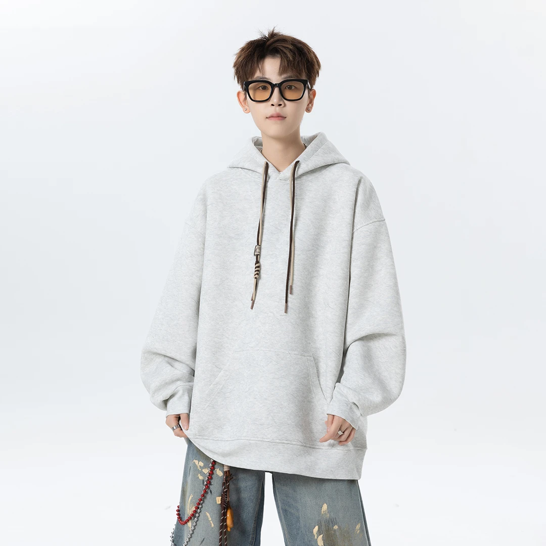 美式复古砂洗做旧连帽卫衣男春秋季潮牌高街oversize痞帅休闲外套