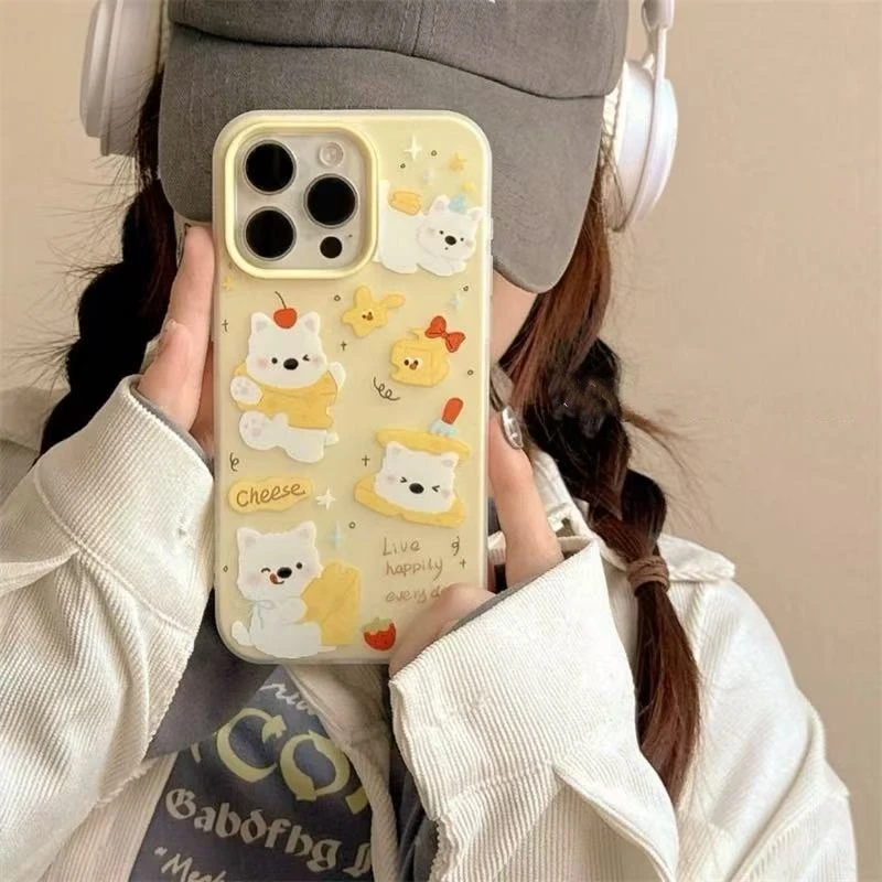 新款潮牌奶酪芝士狗狗二合一果冻壳大孔不包摄像头手机壳