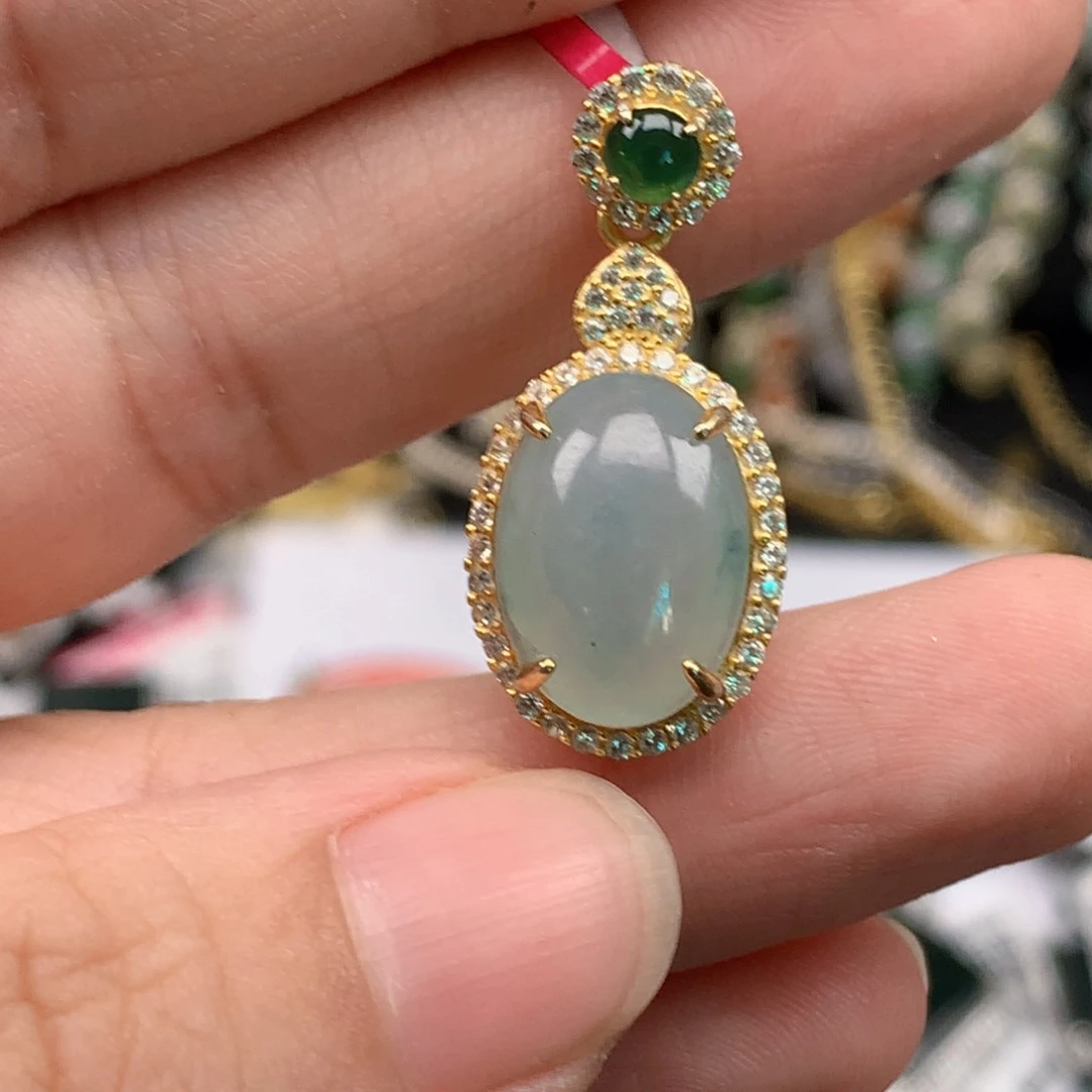 翡翠戒指银S925镶嵌天然翡翠吊坠