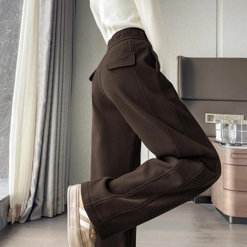 羊毛镰刀阔腿裤女2025秋冬新款高腰显瘦加绒加厚窄版直筒香蕉裤子