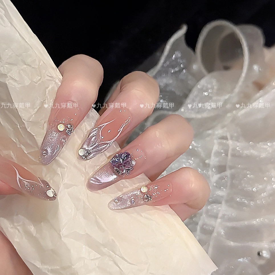 美人鱼手工秋冬鱼尾镶钻百搭显白光疗美甲可美甲穿戴甲片