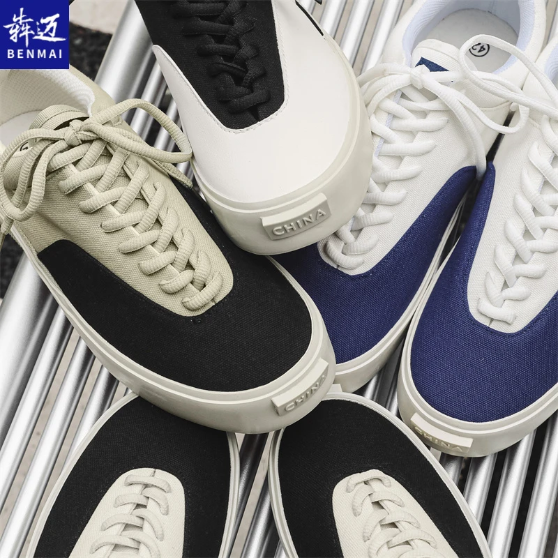 帆布鞋男夏季透气设计感日系低帮百搭板鞋学院风厚底橡胶底休闲鞋