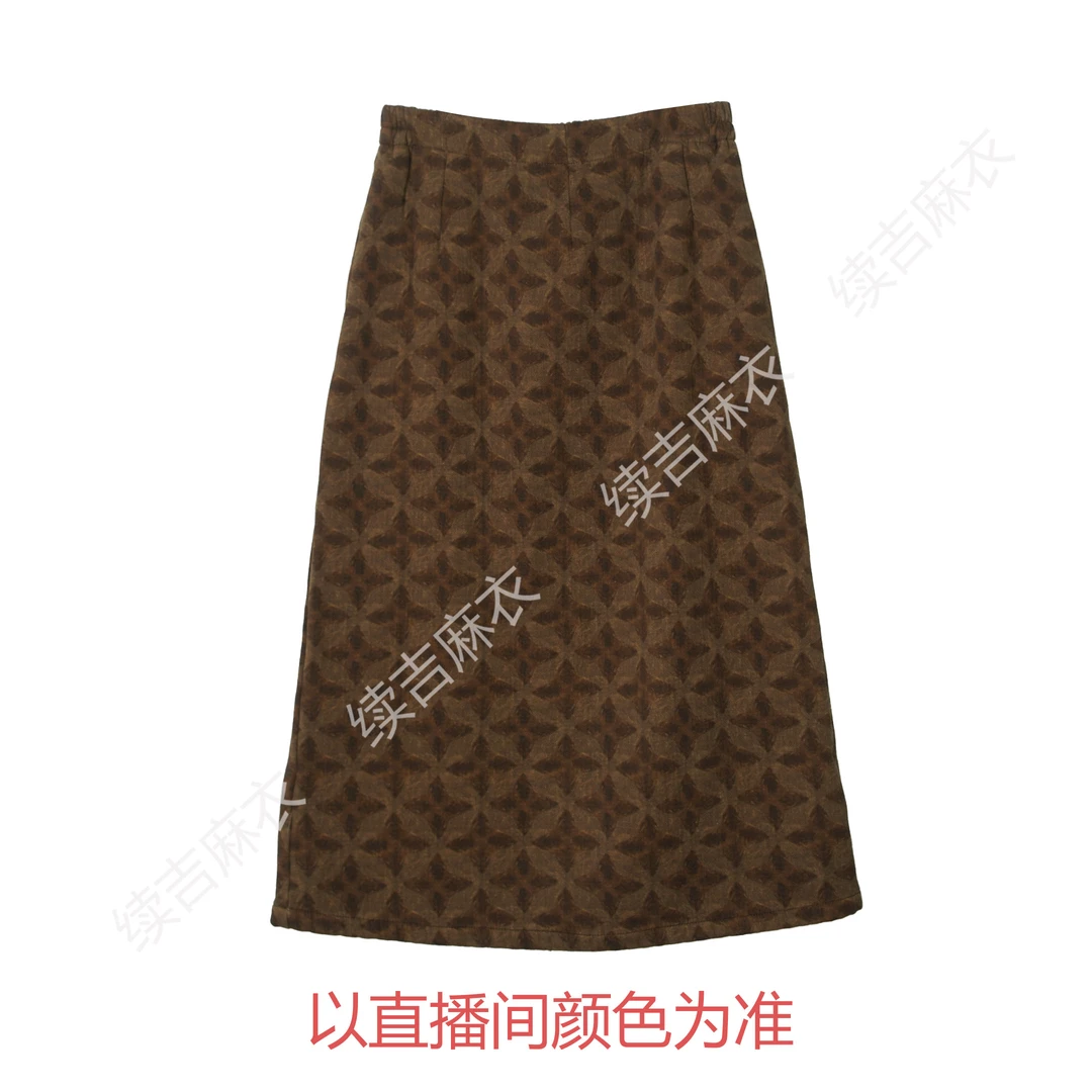 冬-续吉麻衣25-2443【微年】复古休闲印花加绒半身裙