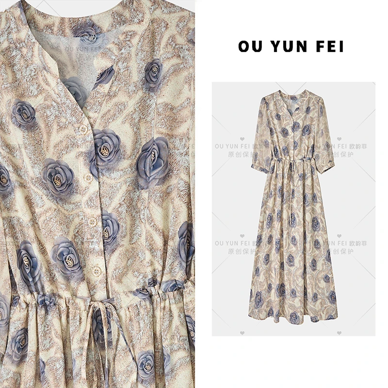 高级感连衣裙女新款夏季显瘦穿搭时尚洋气印花长裙HY1981