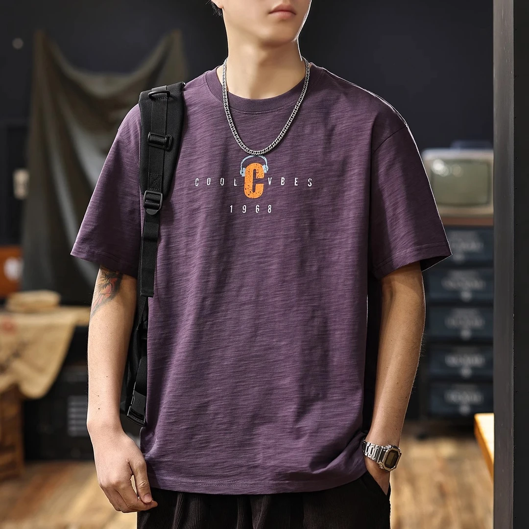 Cebrodz潮牌重磅竹节棉短袖男2025夏季新款清爽透气纯棉半袖T恤