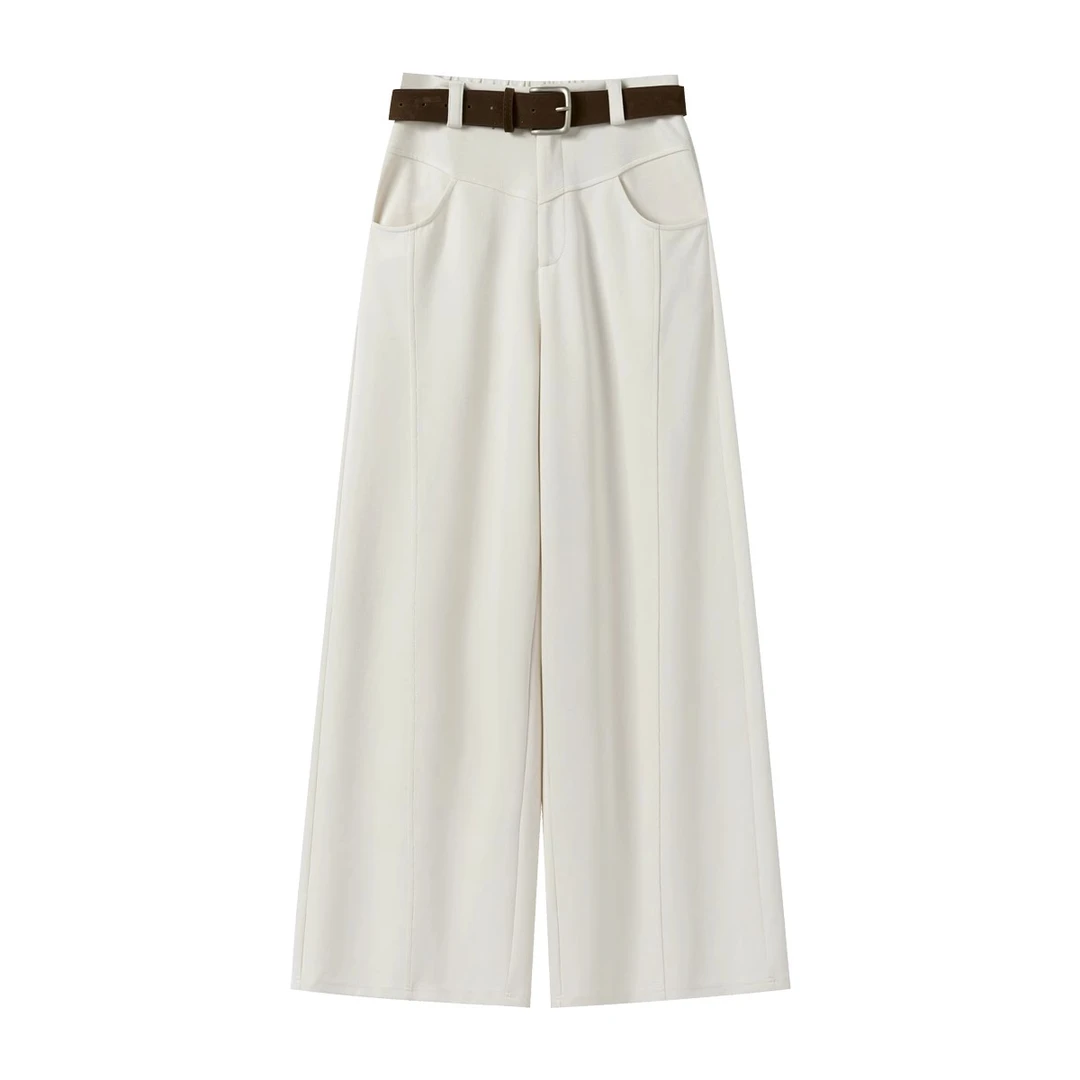 羊城故事-杏色高级感休闲裤女高腰显瘦垂感百搭直筒裤Y50248600