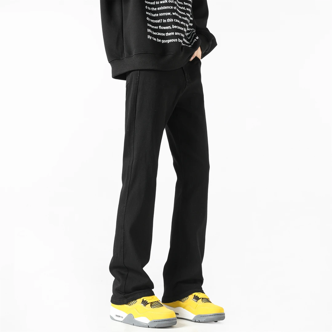 黑色牛仔裤男秋季水洗微弹直筒烟灰色修身百搭宽松大码白色休闲裤