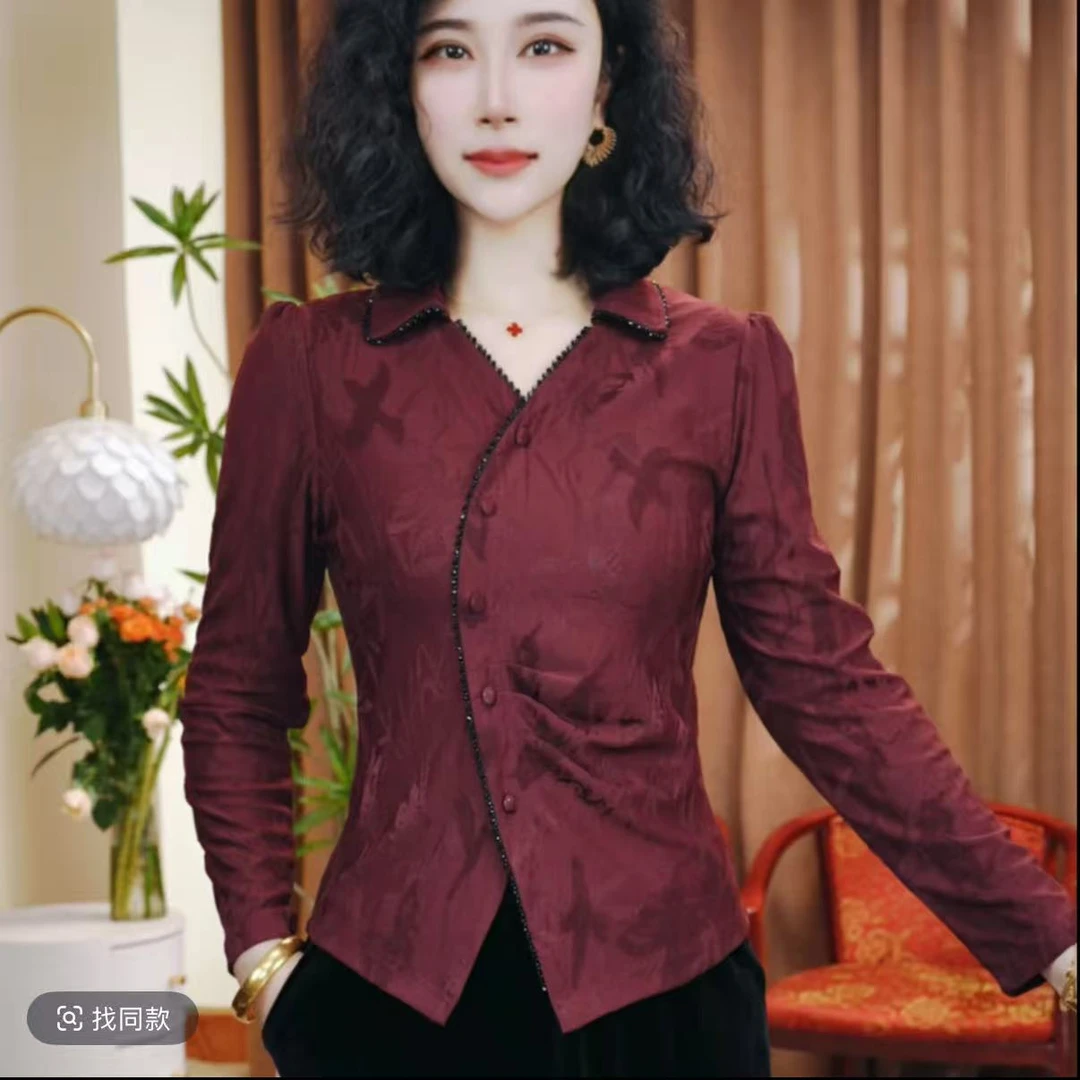 秋季新款休闲洋气长袖气质百搭不规则显瘦上衣翻领小衫