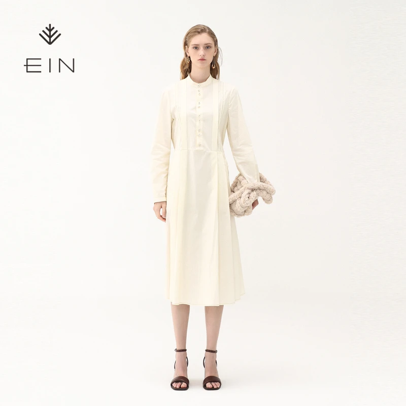 文艺知性立领长袖中长款连衣裙女ED0103342E冬1A3