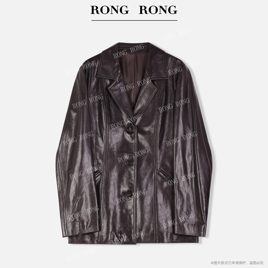 溶溶【优雅暮紫】RONGRONG 100土耳其羊皮翻领通勤风皮衣RR55083