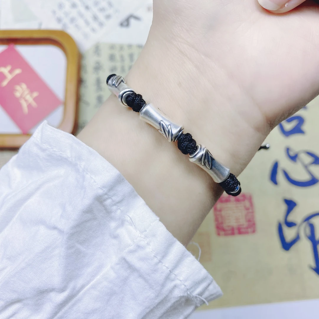 足银手链 999银节节高升竹节手链情侣小众礼物纯手工编织竹节手串