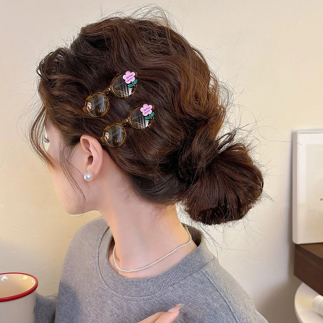 时髦必入！粉色小花眼镜发夹女侧边夹碎发刘海夹2025新款高端发卡
