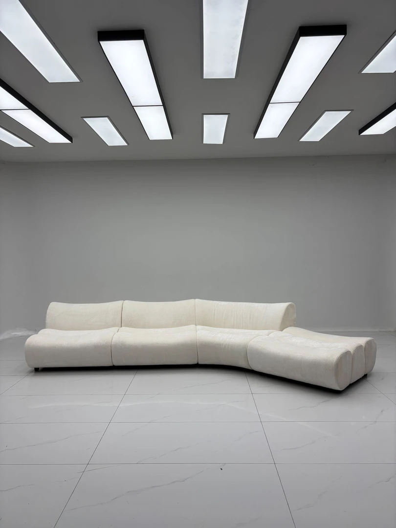 北欧意式海绵意式极简软布艺沙发展厅家用创意酒店竹节沙发白色