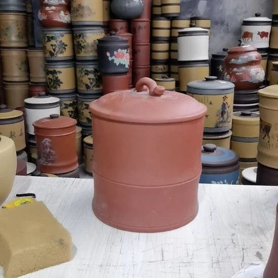 紫砂茶叶罐清水红泥竹节八饼装022