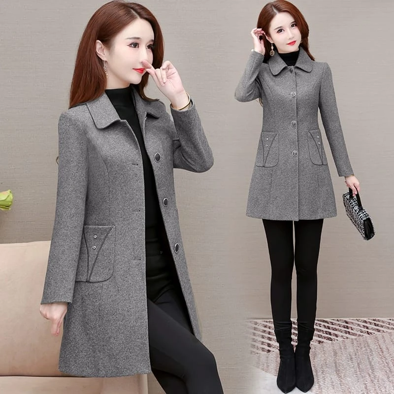 B018毛呢外套小个子秋冬装风衣大码2024年新款洋气质妈妈上衣