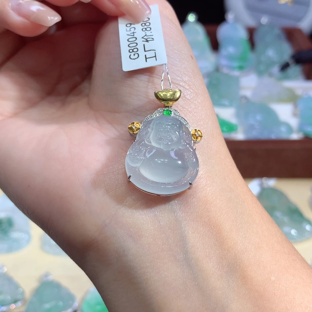 吊坠(不含链)18K金镶嵌翡翠