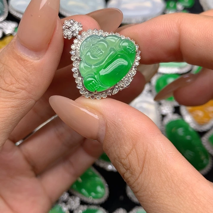 翡翠18K金镶嵌吊坠(不含链)