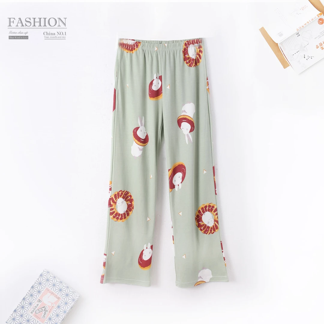 春夏款女士纯棉印花家居长裤松紧腰亲肤舒适BB937简约单裤舒适