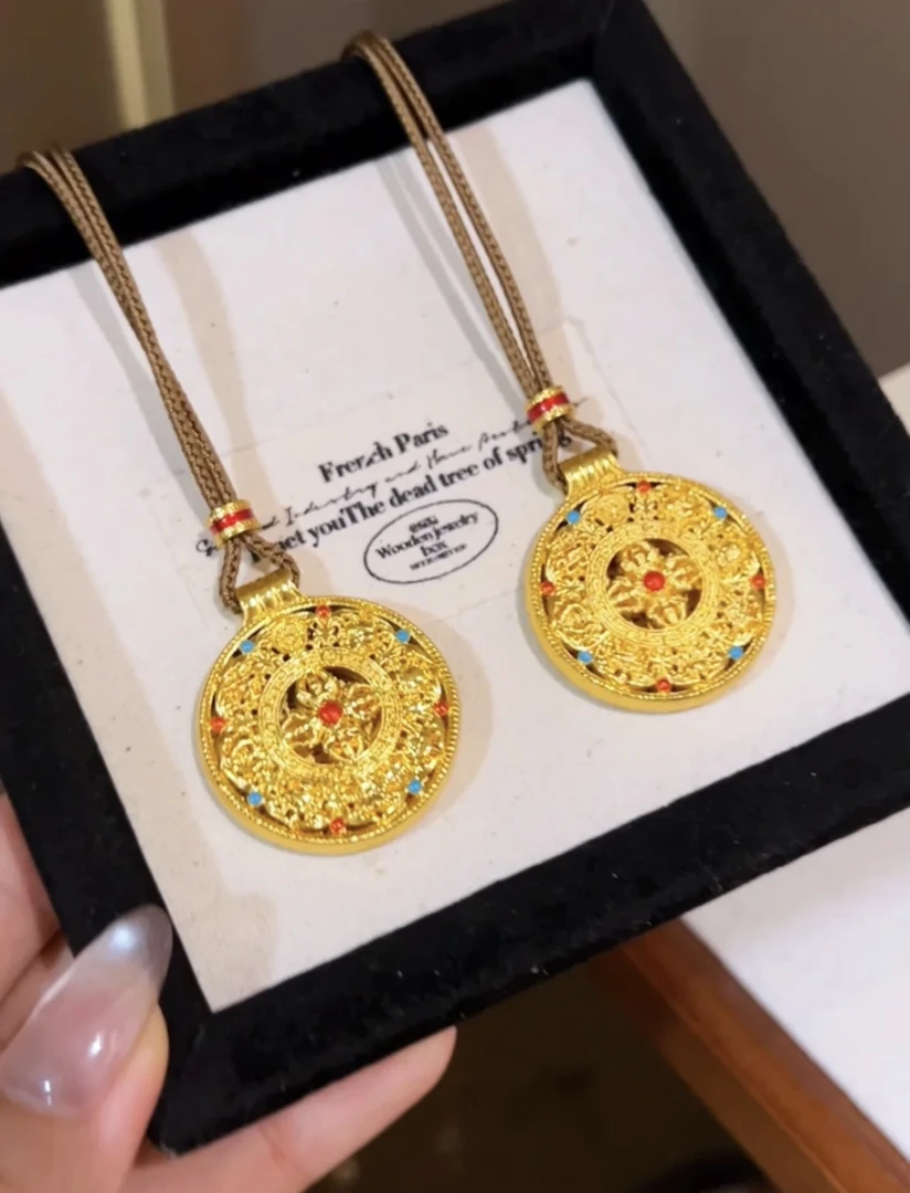 铜合金吊坠 十字金刚杵八宝罗盘国风男女精工吊坠